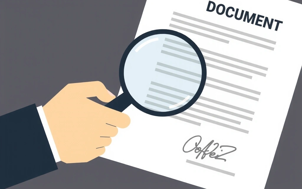 Image of a person holding a magnifying glass over a document, symbolizing careful review
